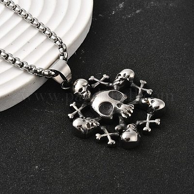 Ожерелья с подвеской в виде черепа из нержавеющей стали 304 для женщин и мужчин NJEW-Z076-01AS-1
