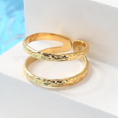 Ионное покрытие (ip) 304 нержавеющая сталь двойная линия открытое манжетное кольцо для женщин X-RJEW-S405-200G-1