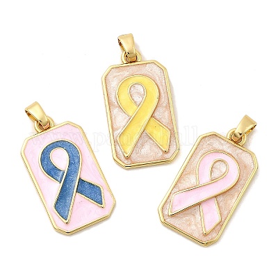 Подвески из латуни с эмалью в форме прямоугольника с узором из шелковой ленты KK-C134-33A-1