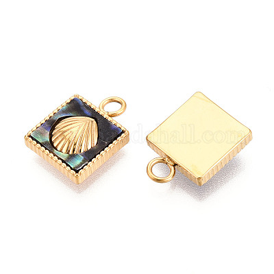 Квадрат из натуральной ракушки пауа из нержавеющей стали 304 с подвесками в форме ракушки STAS-N112-23B-G-1