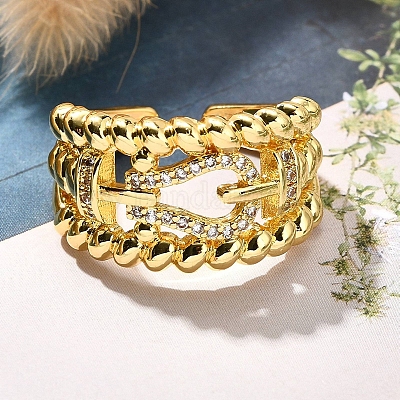 Кольца-манжеты для пальцев с покрытием из латуни с микропаве из прозрачного кубического циркония для женщин RJEW-M028-30G-04-1