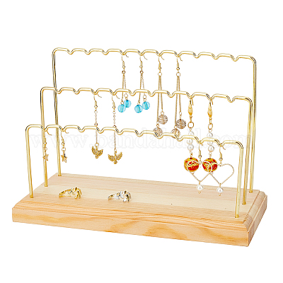 Organiseur De Boucles D'oreilles En Fer à 3 étages Avec Base En Bois