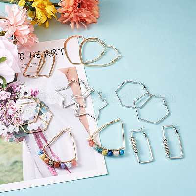 Set Da 20 Paia Di Orecchini A Cerchio PandaHall | Forme Miste: Quadrato, Cuore, Stella, Spirale | Colori Oro E Platino | Per Creazione Gioielli Fai Da Te