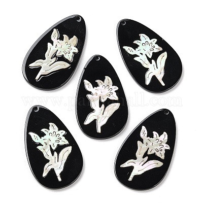 Непрозрачные акриловые подвески с цветочным узором BACR-D001-01J-1