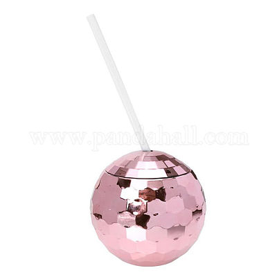 Pink Disco Ball Ball Cup with Straw