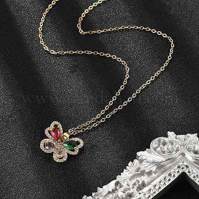 Латунный микропаве кубический цирконий бабочка кулон ожерелья для женщин NJEW-S448-09G-1