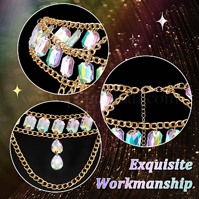 Ремни с цепочками на чашки и стразами AJEW-WH0470-61G-1