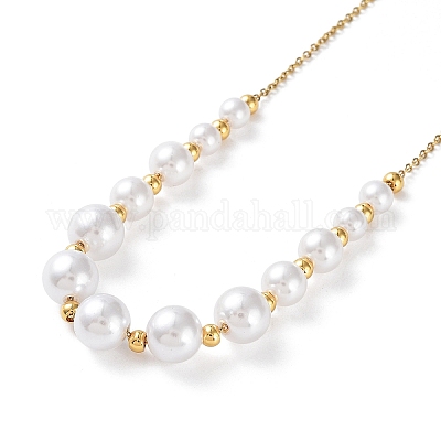 Колье из пластикового жемчуга и бисера NJEW-F317-02G-1