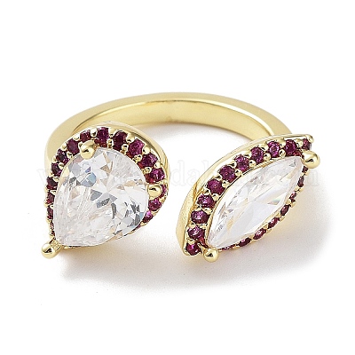 Стойка «конский глаз» и «капелька» с покрытием из латуни с микропаве и открытыми кольцами из кубического циркония RJEW-D020-08G-1