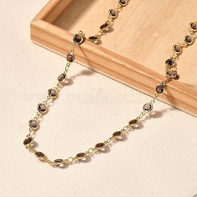 Длинные ожерелья из латунной фиолетовой кубической цирконии с плоскими круглыми звеньями NJEW-C070-01B-G-1