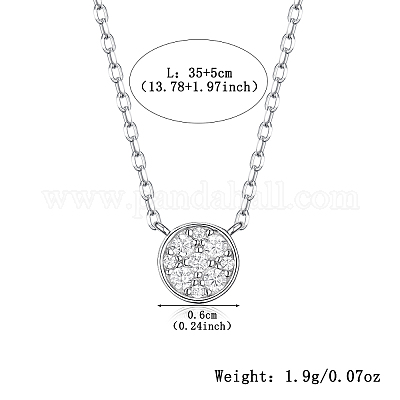 Ожерелья с плоским круглым кулоном из стерлингового серебра с микропаве из прозрачных кубических цирконий RC3582-2-1