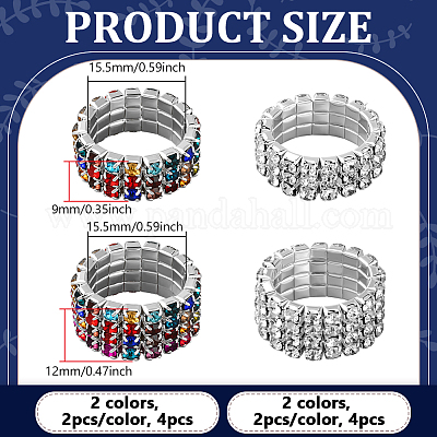 8 шт. 4 стиля стразы теннисные цепочки растягивающиеся кольца для женщин RJEW-HY0001-07B-1