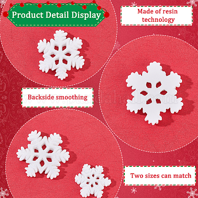 OLYCRAFT 100Pcs 2 Size Snowflake Resin Cabochons White Snowflake with  Glitter Resin Small Snowflake Ornaments Snow Shaped Craft Decoration for