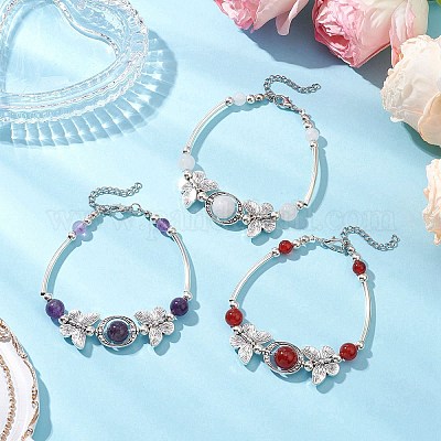 3шт браслеты с бусинами из натурального сердолика BJEW-JB11665-1