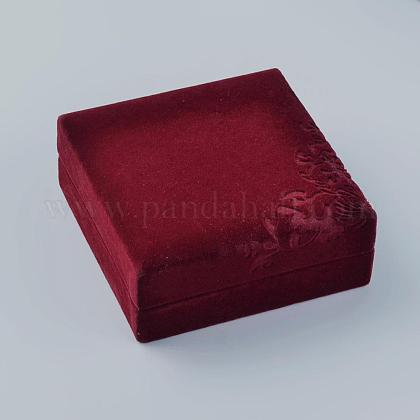 スクエアベルベットブレスレットボックス  アクセサリー類のギフトボックス  花柄  レッド  10.1x10x4.3cm VBOX-D002-01-1