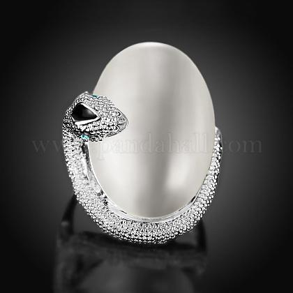 本物のプラチナメッキの優雅なスズ合金キャットアイ動物の指輪女性用  usサイズ8（18.1mm） RJEW-BB01101-8C-1