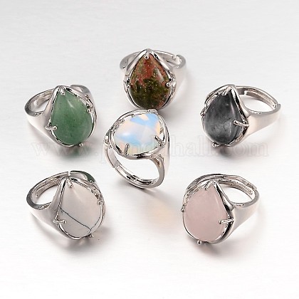Lotto 5 Anelli Placcati Argento 925 Con Pietra Labradorite Blu - Fatto A Mano India
