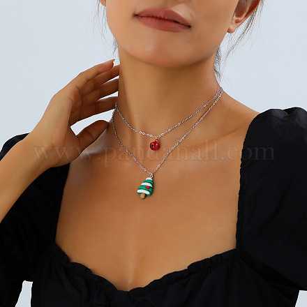 Рождественские двухслойные ожерелья с подвеской-колокольчиком из железа FS-WGA1E78-02-1