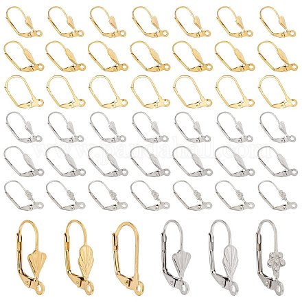 PandaHall 48pcs 6 Styles Leverback French Earring Hooks with Open Loop Stainless Steel Color and Gold Lever Back Hoop Earring Dangle Ear Wire Findings for Jewelry Making STAS-PH0001-54-1