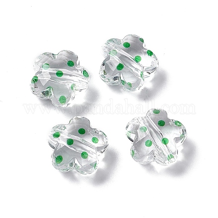 透明なアクリルビーズ  水玉模様の花  透明  グリーン  16.5x17.5x10mm  穴：3mm OACR-C009-13C-1
