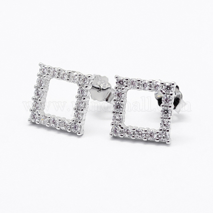 Rhodium Plated 925 Sterling Silver Micro Pave Cubic Zirconia Stud Earrings EJEW-F137-14P-1