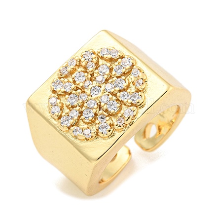 Открытое кольцо-манжета прямоугольник с цветком из прозрачного циркония RJEW-L121-029G-1