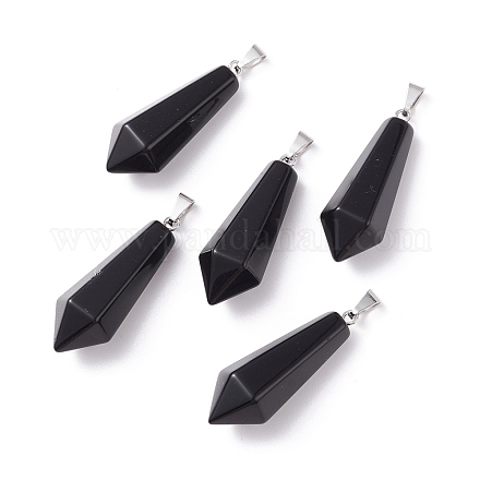 Natural Black Obsidian Pointed Pendants G-I314-02P-06-1