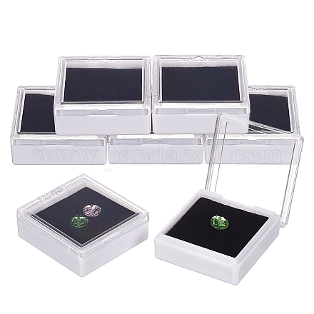 BENECREAT 10Pcs White Gemstone Display Box Jewelry Box Container with Clear Top Lids and Black Sponge for Gemstone CON-WH0092-18A-1