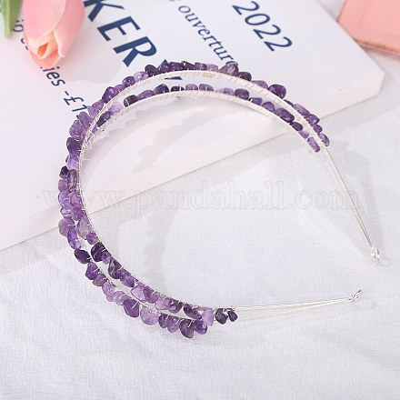 Double Row Natural Amethyst Chip Hair Bands PW-WG21554-01-1