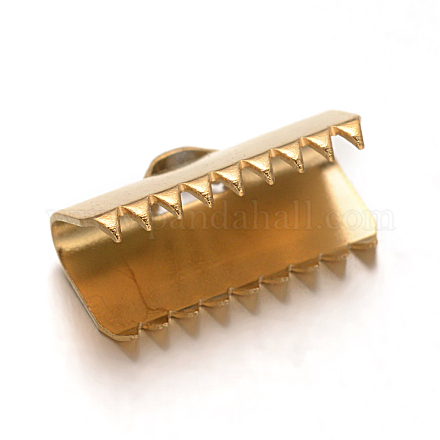 イオンプレーティング（ip）304ステンレス鋼リボンカシメエンドパーツ  ゴールドカラー  7.5x13mm  穴：3x1mm STAS-F075-01-1