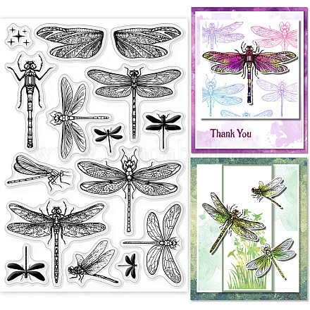 GLOBLELAND Dragonfly Clear Stamps for DIY Scrapbooking Insect Dragonfly Silicone Stamp Seals Transparent Stamps for Cards Making Photo Album Journal Home Decoration 6.3×4.33inch DIY-WH0448-0488-1