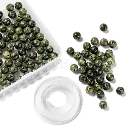 100pcs 8mm natürliche Serpentin/grüne Spitze Stein runde Perlen DIY-LS0002-45-1