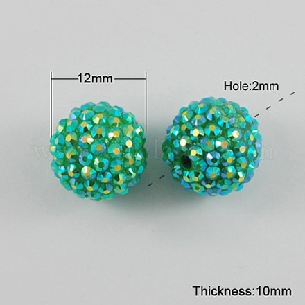 10 pcs couleur ab perles rondes en strass de résine X-RESI-S256-12mm-SAB13-1