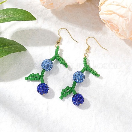 Серьги-подвески в виде диско-шариков с фруктами и паве EJEW-TA00632-02-1