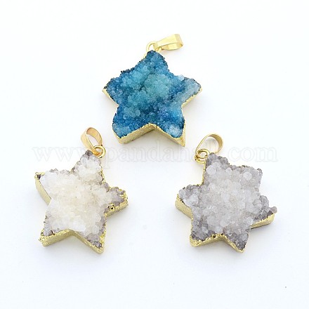 Star Electroplated Natural Agate Crystal Brass Pendants G-N0145-07-1