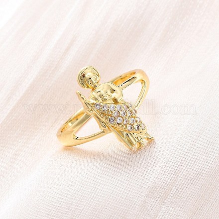 Латунные кольца-манжеты с микропаве и прозрачным цирконием для женщин RJEW-U047-05G-1