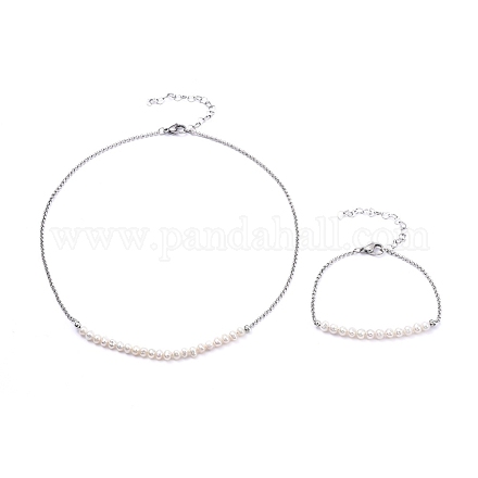304 ensembles de bijoux collier et bracelet de chaînes rolo en acier inoxydable SJEW-JS01097-1