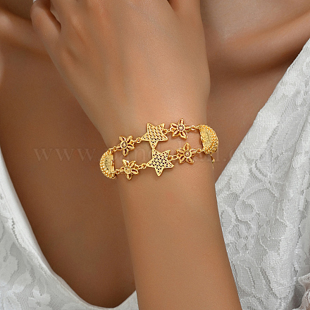 Модные женские браслеты из латуни со звездами и бантом из настоящего 18-каратного золота с латунными звеньями YZ1723-1