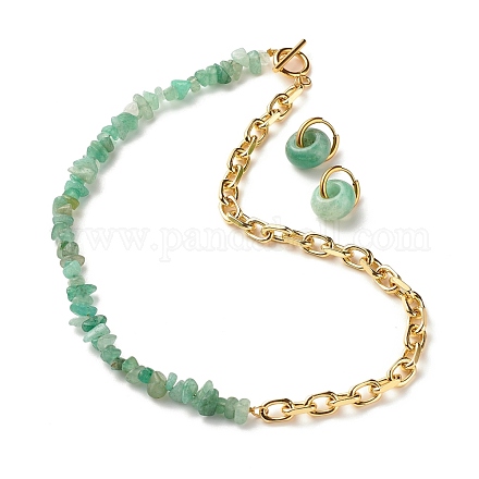 Natural Green Aventurine Chip Beads Jewelry Set SJEW-JS01223-07-1