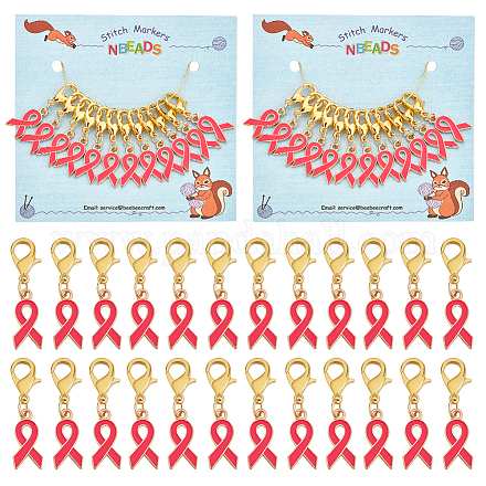 12 pièces alliage émail sensibilisation au cancer du sein ruban charme marqueurs de point de verrouillage HJEW-PH01685-1
