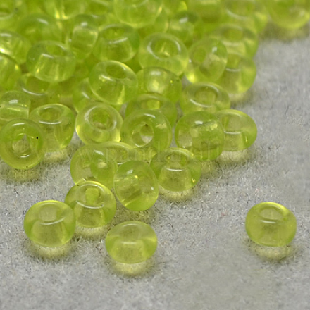 12/0グレードの丸いガラスシードビーズ  透明色  緑黄  12/0  2x1.5mm  穴：0.8mm  約30000個/袋 SEED-Q006-F18-1