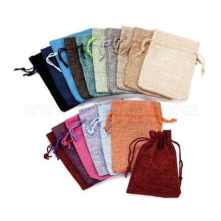 ポリエステル模造黄麻布包装袋巾着袋  ミックスカラー  12x9cm X-ABAG-R005-9x12-M-1
