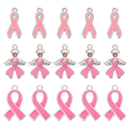 Sunnyclue 30 pièces 3 style octobre cancer du sein rose sensibilisation ruban alliage émail pendentifs ENAM-SC0003-32-1