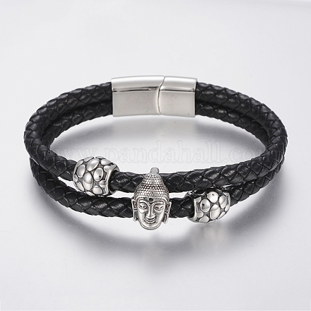 Bracelets multi-rangs avec cordon en cuir tressé BJEW-H560-56-1