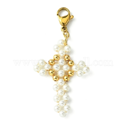 Decorazione pendente con perle di conchiglia e perline in ottone HJEW-TA00046-1