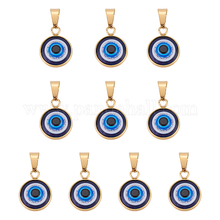 DICOSMETIC 10Pcs Blue Evil Eye Charm Handmade Lampwork Evil Eye Pendants Flat Round Charms with Clasp Gold Enamel Pendants Charms for DIY Bracelets Necklace Jewelry Making STAS-DC0010-37-1