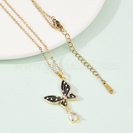 Бабочка латунный микропаве кубический цирконий кулон ожерелья для женщин NJEW-C076-03G-1