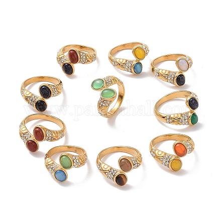 Овальное открытое кольцо-манжета с драгоценными камнями и стразами STAS-E168-10B-G-1