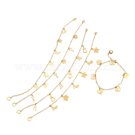 Bracelets de cheville en 304 acier inoxydable avec pendentif AJEW-F035-02G-1