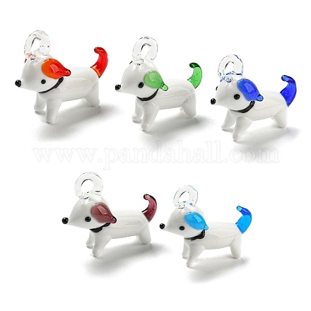 手作りランプワーク子犬ペンダント  漫画の犬  カラフル  34x30mm LAMP-X262-M-1
